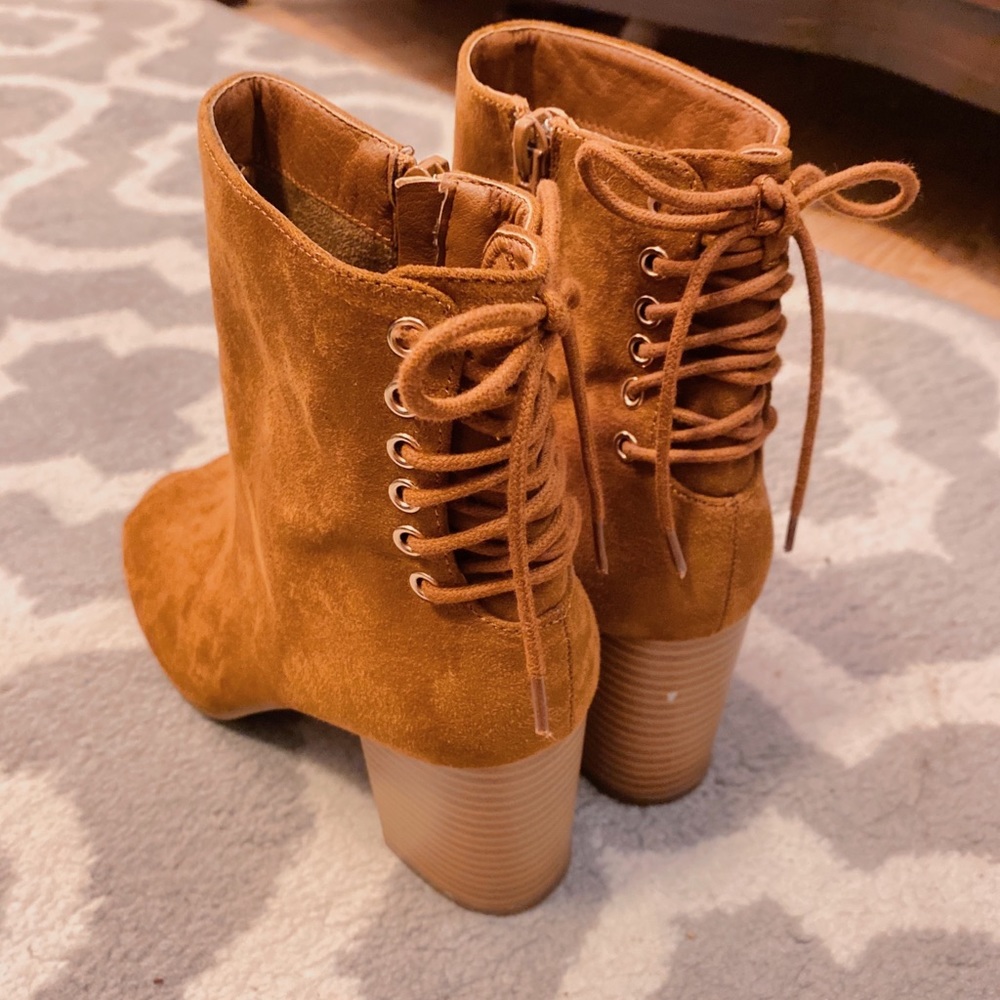Peep Toe Suede Lace Up Heel Booties 8